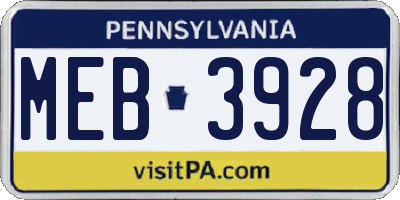 PA license plate MEB3928