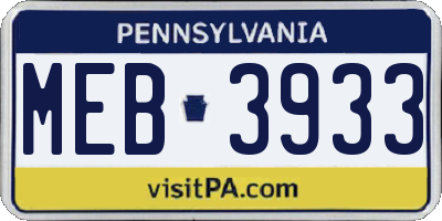 PA license plate MEB3933