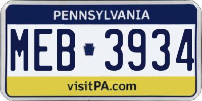 PA license plate MEB3934