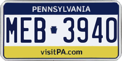 PA license plate MEB3940