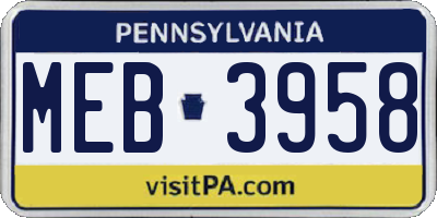 PA license plate MEB3958