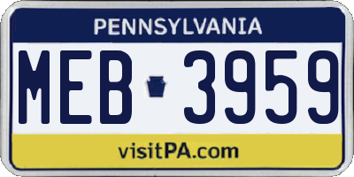 PA license plate MEB3959