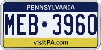 PA license plate MEB3960