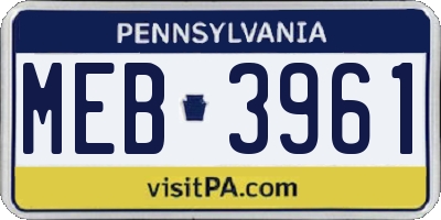 PA license plate MEB3961