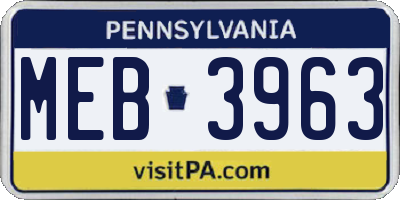 PA license plate MEB3963