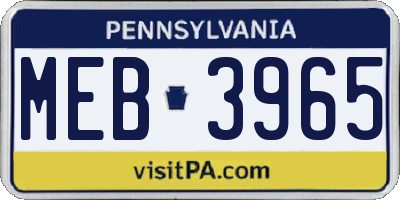 PA license plate MEB3965