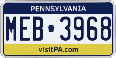 PA license plate MEB3968