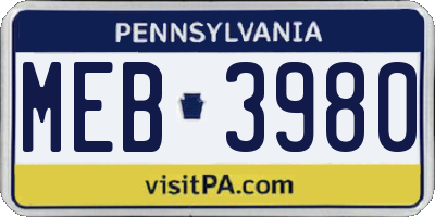 PA license plate MEB3980