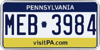 PA license plate MEB3984