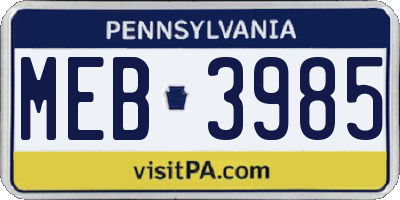 PA license plate MEB3985