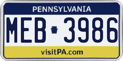 PA license plate MEB3986
