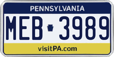 PA license plate MEB3989