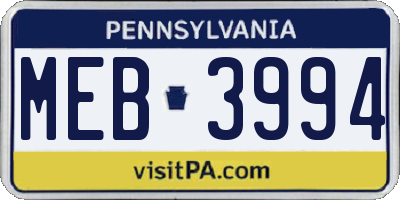 PA license plate MEB3994