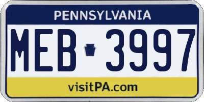 PA license plate MEB3997