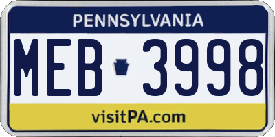 PA license plate MEB3998