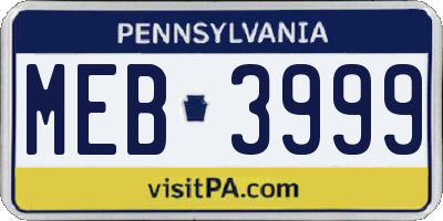 PA license plate MEB3999