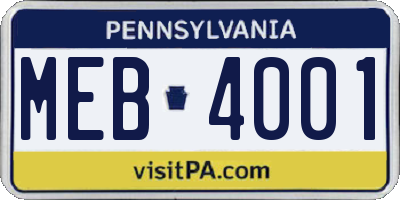 PA license plate MEB4001