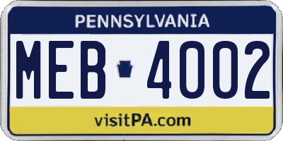 PA license plate MEB4002