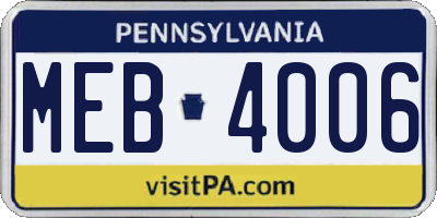 PA license plate MEB4006