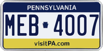 PA license plate MEB4007