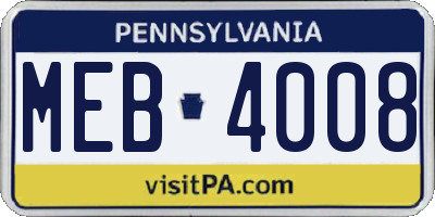 PA license plate MEB4008