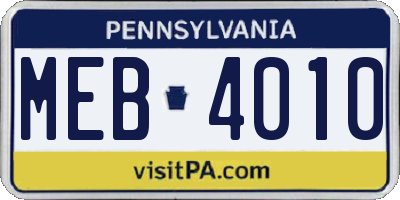 PA license plate MEB4010