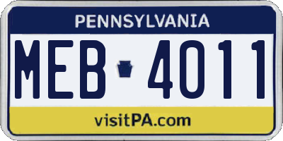 PA license plate MEB4011