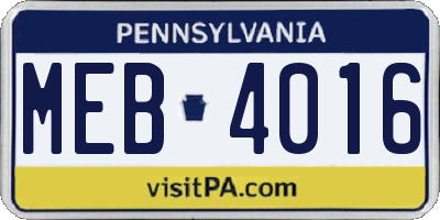PA license plate MEB4016
