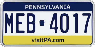 PA license plate MEB4017