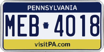PA license plate MEB4018