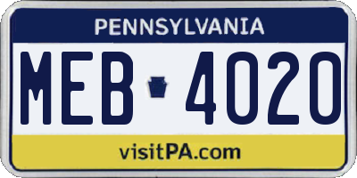 PA license plate MEB4020