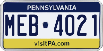 PA license plate MEB4021