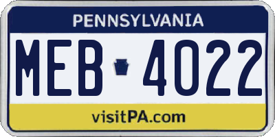 PA license plate MEB4022