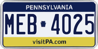 PA license plate MEB4025