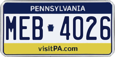 PA license plate MEB4026