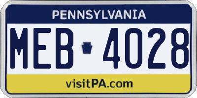 PA license plate MEB4028