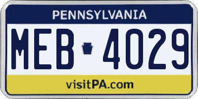 PA license plate MEB4029