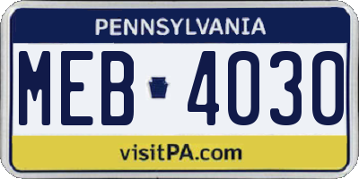 PA license plate MEB4030