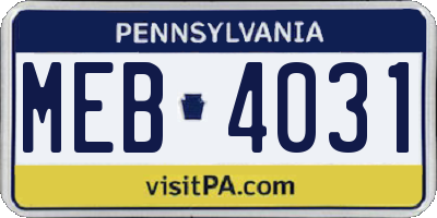 PA license plate MEB4031