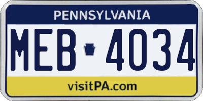 PA license plate MEB4034