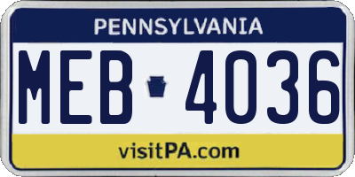 PA license plate MEB4036