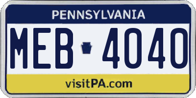 PA license plate MEB4040
