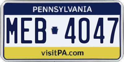 PA license plate MEB4047
