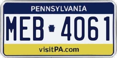 PA license plate MEB4061