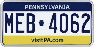 PA license plate MEB4062