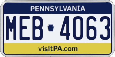PA license plate MEB4063