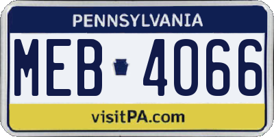 PA license plate MEB4066