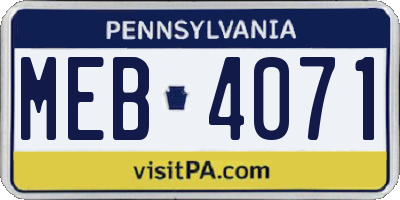 PA license plate MEB4071