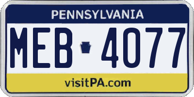 PA license plate MEB4077