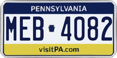 PA license plate MEB4082